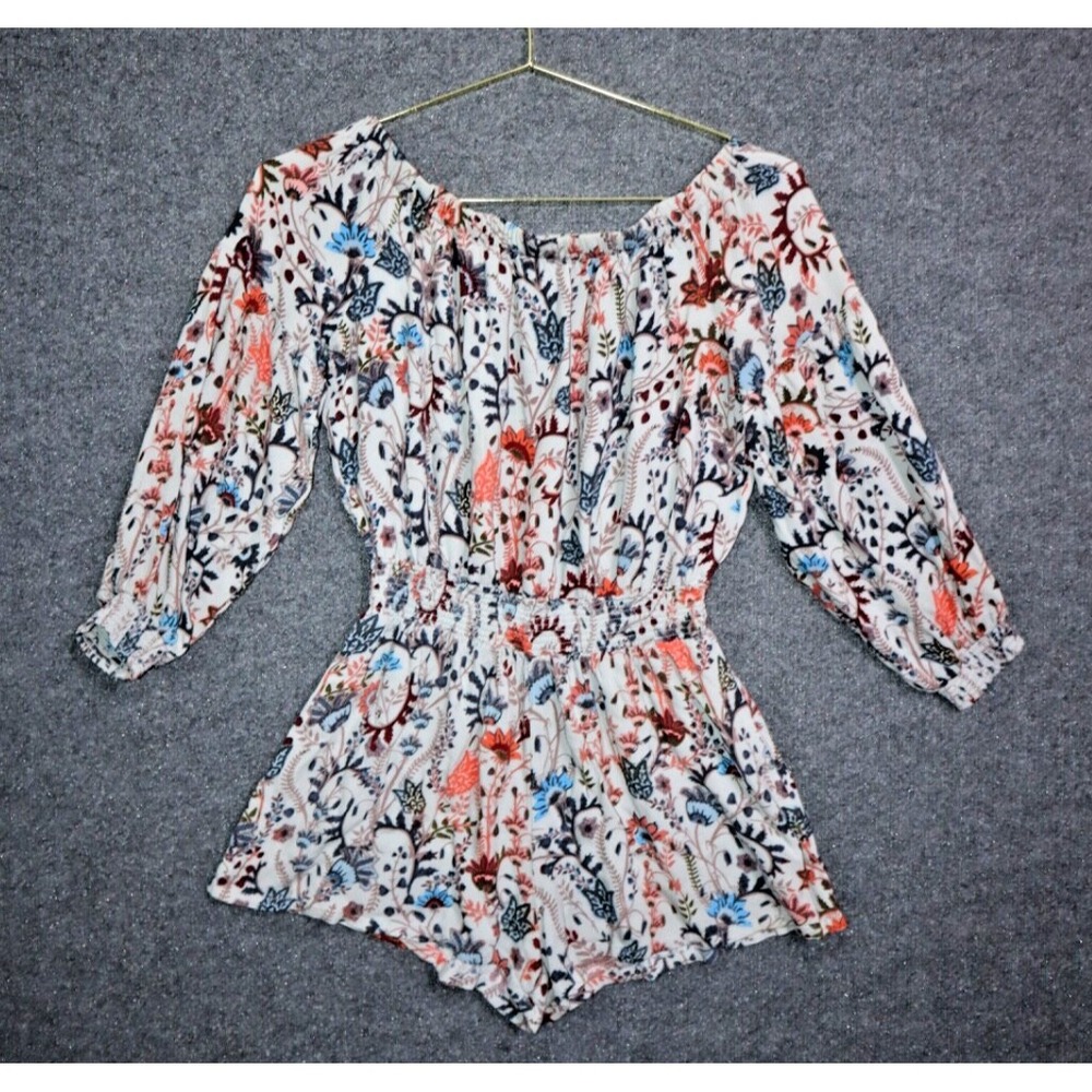 Free People Romper Women Small Multi Floral Pretty and Free Off the Shoulder EUC